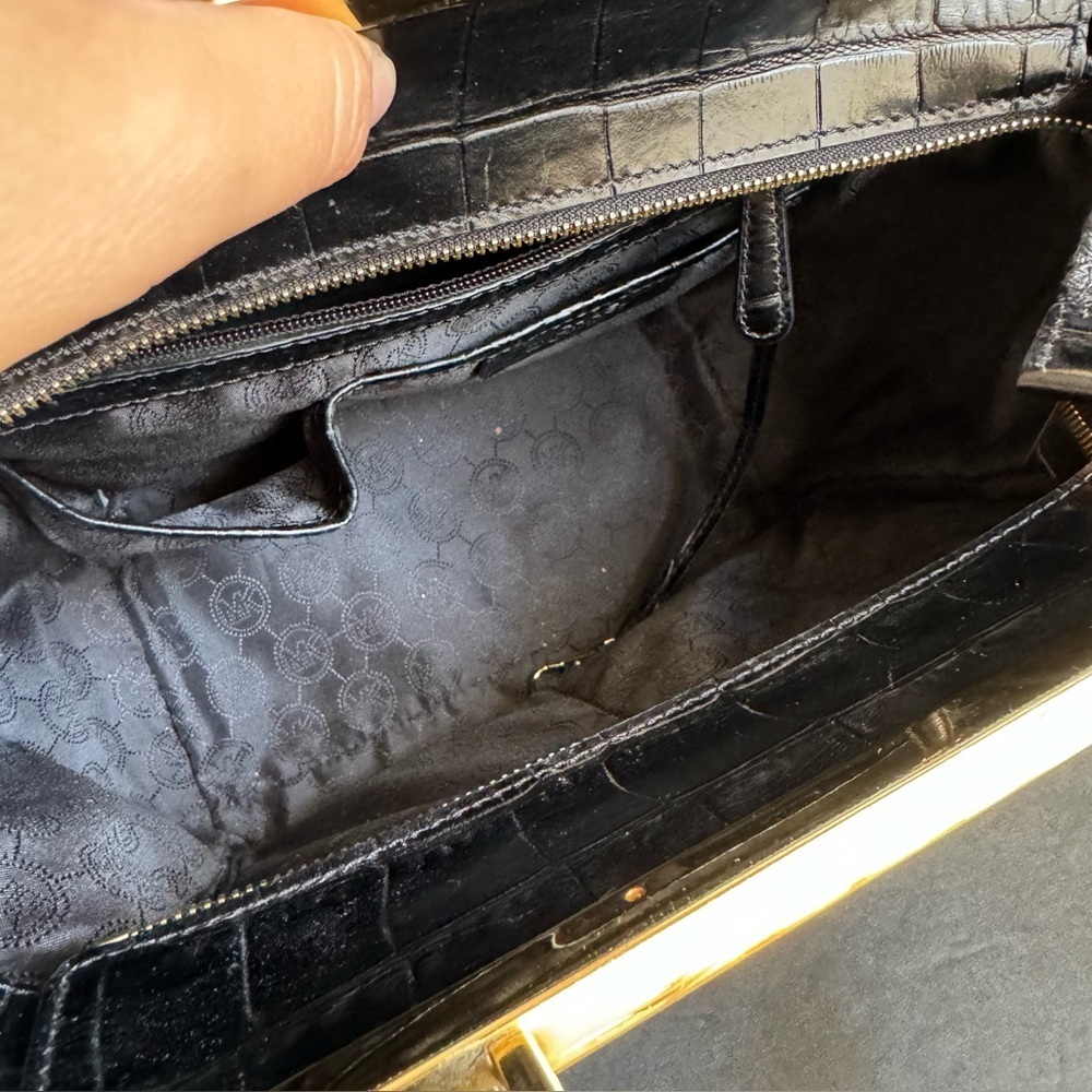 Michael Kors Lana Black Purse Calf Hair Croc Embossed Leather Bag Top Handle - Picture 11 of 16